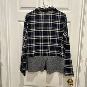 Hem & Thread Navy Blue Plaid Mixed Media Knit‎ Back Flannel Shirt Womens Large thumbnail 6