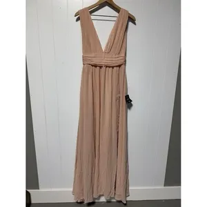 Lulus Heavenly Hues Blush Pink‎ Pleated V Neck Maxi Dress Formal Event Size S thumbnail 2