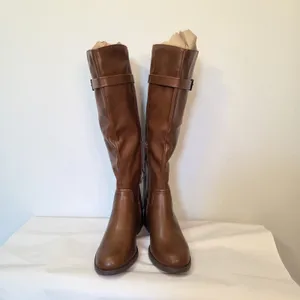 Chaps Alda Zip Up Tall Riding Boots Cognac Brown Size 7 Western Cowgirl thumbnail 6