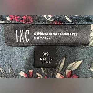 INC International Concepts Silky Chemise Gown Teddy Green Floral Size XS thumbnail 7