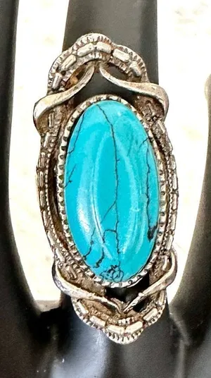 Turquoise tone silver tone adjustable ring thumbnail 1