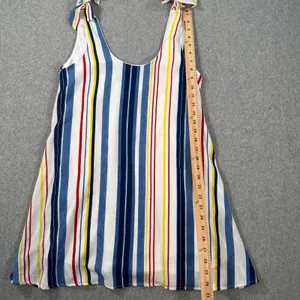 Pants Store Striped Mini Dress Women's Medium Tie Shoulder Scoop Neck Swing Blue thumbnail 4