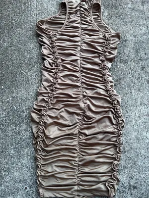 E: Hera Collection Taupe Mock Neck Ruched Bodycon Dress Size S Marks thumbnail 6