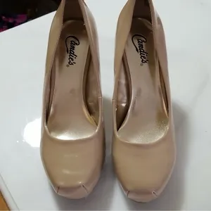 Candie’s Nude Patent Platform Peep Toe Heels Size 9 Classic Pumps thumbnail 6