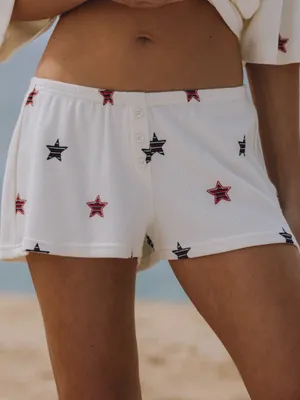 Daily Drills White Star-Print Loungewear Top with Red and Blue Stars thumbnail 4