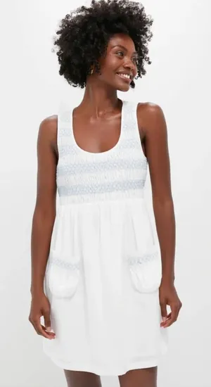 Tuckernuck | NWT Susannah Smocked Mini Dress White Blue | Sz XS thumbnail 1