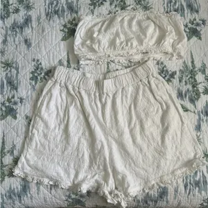 Free People Twyla Beach Shorts Top Bandeau Bra Set M Ivory White Free-EST thumbnail 3