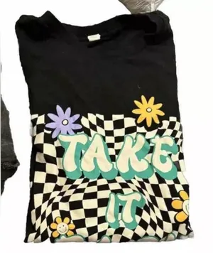Source Unknown Pre loved black vintage‎ T-shirt cropped short sleeve 100% cotton thumbnail 1
