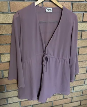 Show Me Your Mumu Roxy Romper Long Sleevee Chiffon Sheer Size XS Mauve/Purple thumbnail 1