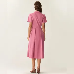 Rihoas Rose Red V-Neck Button Midi Dress thumbnail 4