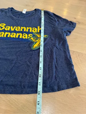 Savannah Bananas Short Sleeve Crop Tee heathered navy blue size medium thumbnail 6