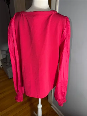 Anthropologie Cherry Red Long-Sleeve Peplum Blouse thumbnail 5