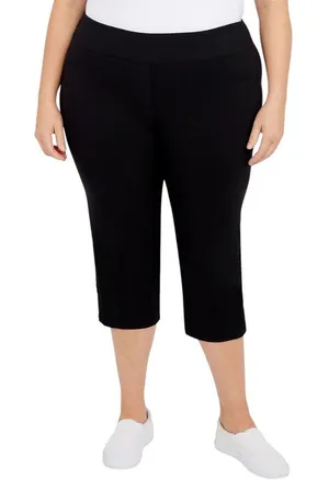 NWT Hearts Of Palm Womens Plus Pull On Stretch Capri Pants 9420799 Black 20W thumbnail 1