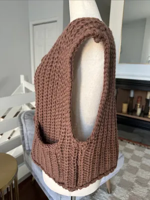 Sunday Up Chunky Knit Brown Button-Front Sweater Vest thumbnail 2