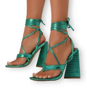EGO Salma Teal Green Metallic Croc Pyramid Heel Tie Sandals Size 5 thumbnail 1