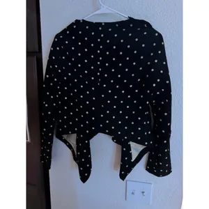 Forever 21 Womens Polka Dot‎ Open Front Waterfall Blazer Jacket Black Small thumbnail 4