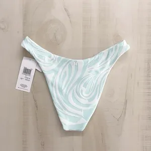 nwt HURLEY wave runner cheeky French printed high rise swim bottoms blue thumbnail 3