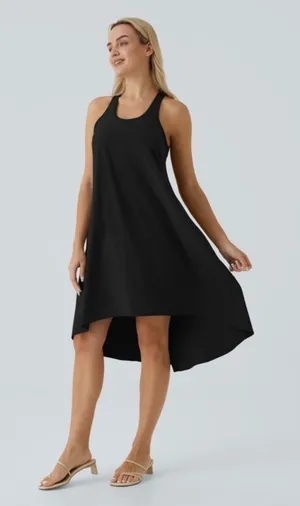 Halara Breezeful Midi Dress Black Racerback Pockets High Low Flowy NEW Sz Medium thumbnail 1