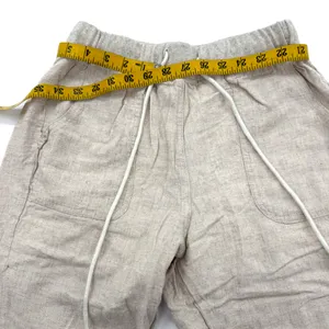 Beige Linen Like Jogger Pants Elastic Waist Ankle Cropped Casual Fit Pull On Hem thumbnail 6