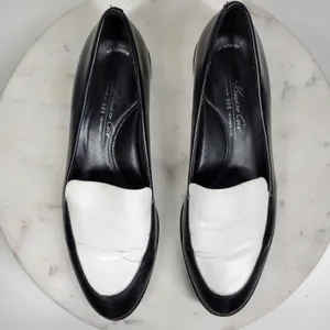 VTG Kenneth Cole Hudson Loafers 7 Black White Two Tone Leather Slip On Flats thumbnail 3