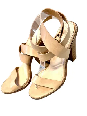 LILIANA Beige Nude Chunky Strappy Ankle Wrap Sandals Heels Sz 8 $27.90 thumbnail 2