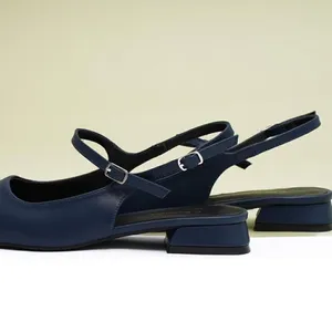 C.Paravano Navy Leather Square Toe Slingback Flats Blue Size 9 thumbnail 3