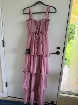 Lulus Pink Bustier Lace-Up Maxi Dress NEW NWT event tiered homecoming thumbnail 4