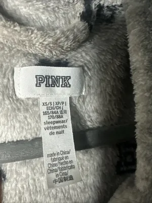 Victoria’s Secret PINK XS S Plush Robe Gray Black Logo Hearts Y2K Cozy Fleece thumbnail 4