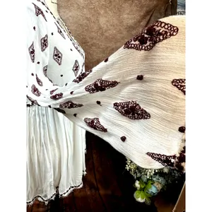 Free People Embroidered Diamond Top Mini Dress Cream Burgundy size S thumbnail 16