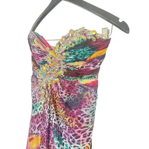 Tony Bowls Purple Watercolor Leopard‎ Print Prom Dress Strapless Formal Gown 2 thumbnail 2