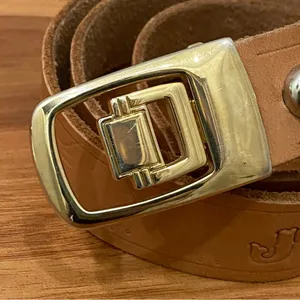 JP Long Horn Studded Brown Leather Gold Buckle Belt Waist 28”-30” Made in Italy thumbnail 3