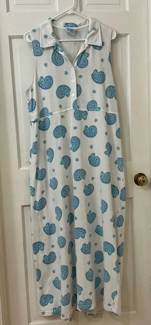 Zip Code Nautilus Shell Maxi Dress XL 100% Cotton Nautical Coastal Resort VTG thumbnail 1