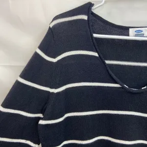 Old‎ Navy women's black white striped v-neck knit cotton blend sweater casual L thumbnail 2