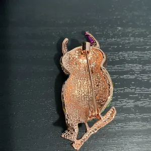 Multicolored Rhinestones Horned Owl Brooch thumbnail 2