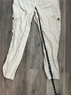 Gap Cotton Cargo Pants Womens 16 Regular Cream Linen Tapered Utility Safari thumbnail 14