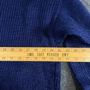 Palm Springs Yacht Club Vintage Navy Floral Knit Sweater Pom Pom Trim Medium thumbnail 6