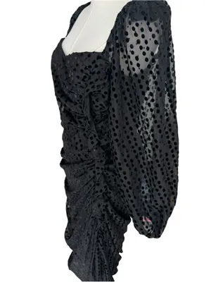 ASTR The Label x Revolve - Athens Black Velvet Polka Dot Ruched Midi Dress Sz M thumbnail 5