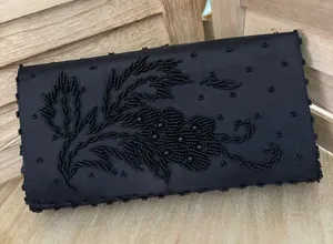 Black Beaded Floral Evening Clutch thumbnail 1
