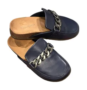 Vionic Navy Blue Georgie Leather Mule Classic Loafer Clog Chain Shoes 6 thumbnail 1