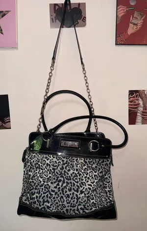 Vintage Chaps Snow Leopard & Patent Leather Shoulder Bag thumbnail 1