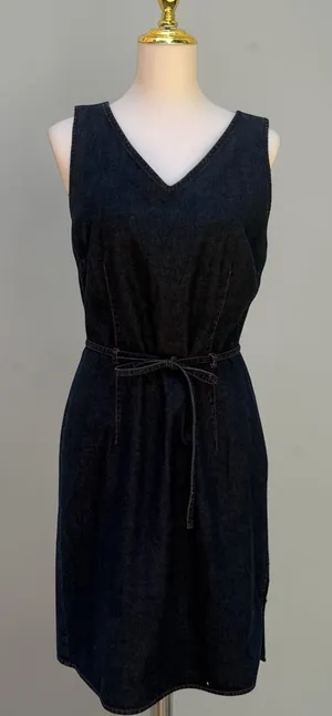 VTG Telluride Clothing Co Denim Dress 6 Blue Cotton V-Neck Tie Waist Western thumbnail 1