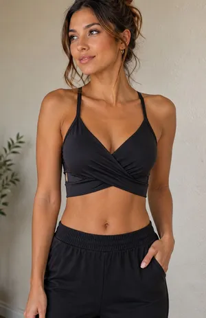 PINK Victoria's Secret Black Wrap Bralette Sports Bra thumbnail 1