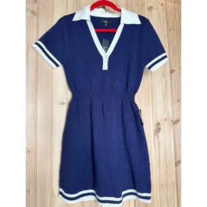 NWT Lulus Calculated Charm Navy and White Collared Mini Sweater Dress Size M thumbnail 2
