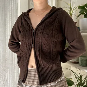 Brown Knit Zip-Up Cardigan - XL thumbnail 1