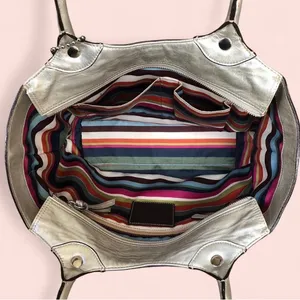 Coach Handbag Purse No# H0982-F14384 Silver metallic Bright colored inside thumbnail 12