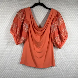 Free People‎ Orange Rock With It Embroidered Puff Sleeve Top thumbnail 6
