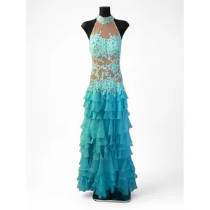 Sherri Hill 11052 Aqua Lace Tiered Ruffle Gown – NWT – Size 4 – $498 Retail thumbnail 4
