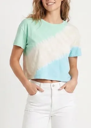 Old Navy Womens Tie Dye Crop Tee Green Blue Cream Short Sleeve Size M thumbnail 1