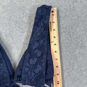 Aerie Floral Lace Bikini Swim Top Size Medium Navy Blue Tie Close V-Neck Beach thumbnail 4