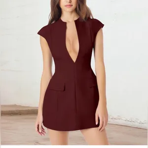 NEW Cicy Bell Brown Deep V Neck Mini Dress M thumbnail 4